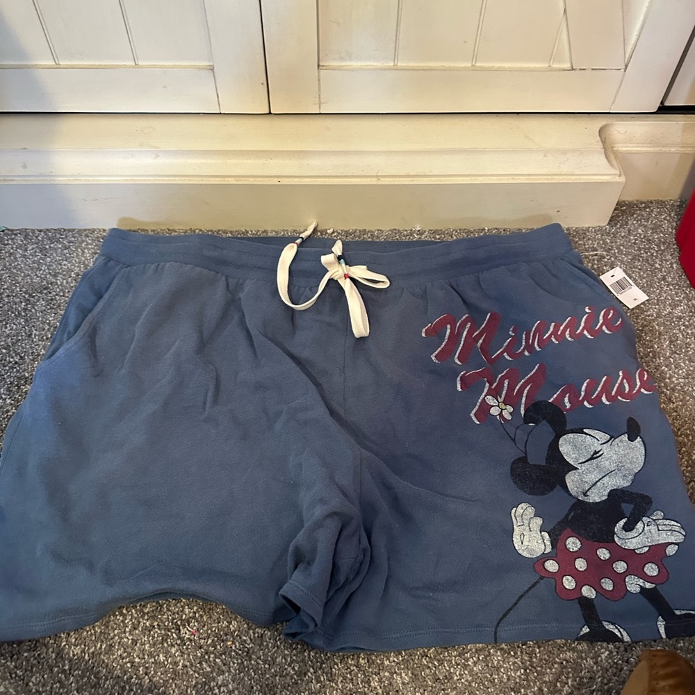 Disney Women Minnie Mouse Graphic 100% Cotton Adjustable Shorts Blue